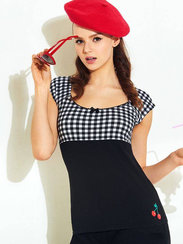 Nastrovje Potsdam Pussy Deluxe Plaid Evie Damen T-Shirt schwarz/weiß Top Angebot