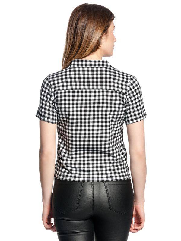 Nastrovje Potsdam Pussy Deluxe Plaid Short Damen Kurzarmbluse schwarz/weiß Neueste Mode