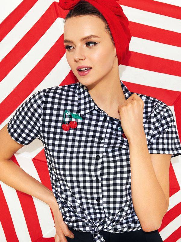 Nastrovje Potsdam Pussy Deluxe Plaid Short Damen Kurzarmbluse schwarz/weiß Neueste Mode