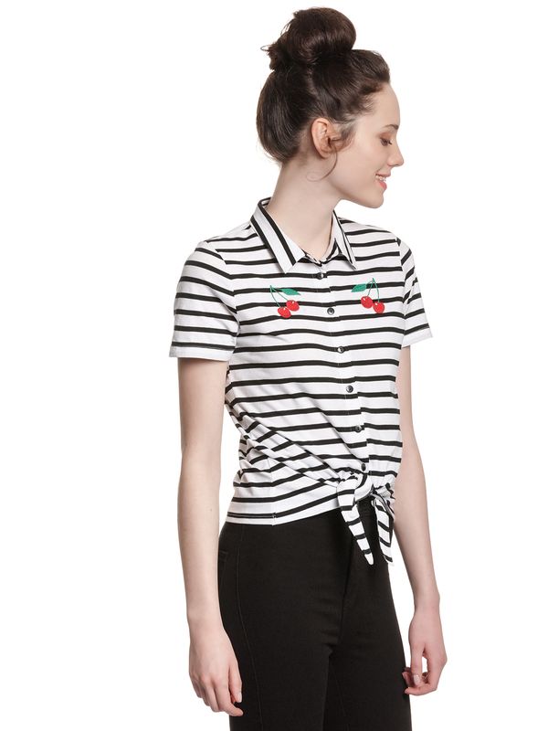 Nastrovje Potsdam Pussy Deluxe Revival Stripes Short Damen Kurzarmbluse schwarz/weiß Online Outlet