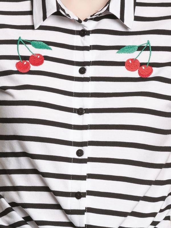 Nastrovje Potsdam Pussy Deluxe Revival Stripes Short Damen Kurzarmbluse schwarz/weiß Online Outlet