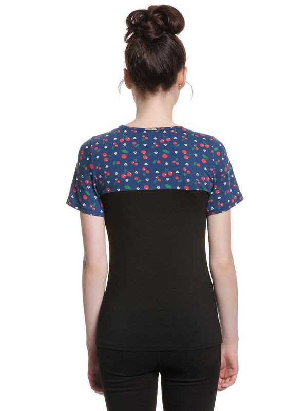 Nastrovje Potsdam Pussy Deluxe Cat Paws & Cherries Damen T-Shirt schwarz/allover Räumungsverkauf