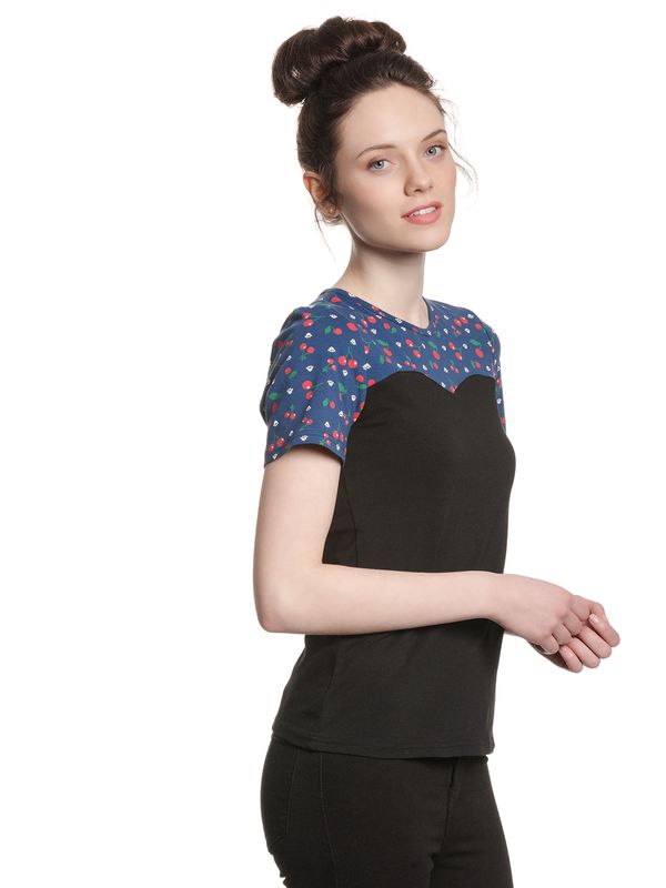 Nastrovje Potsdam Pussy Deluxe Cat Paws & Cherries Damen T-Shirt schwarz/allover Räumungsverkauf