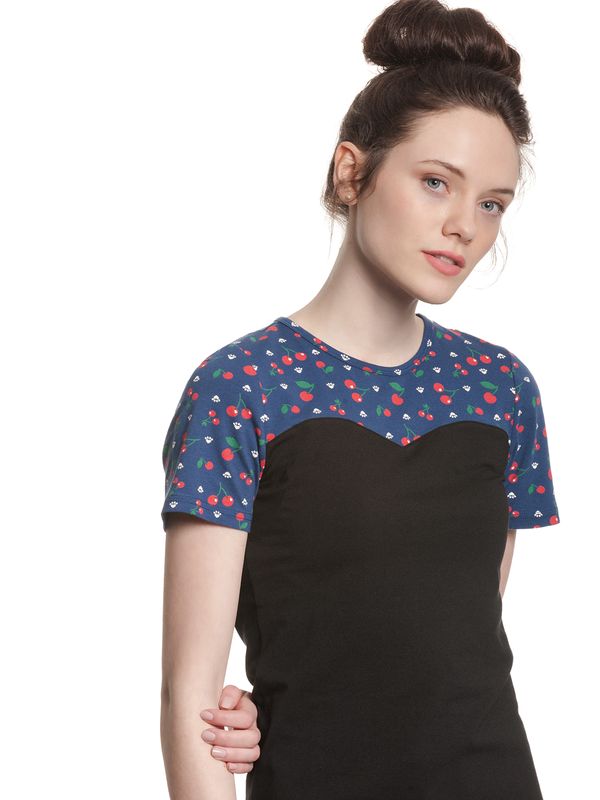 Nastrovje Potsdam Pussy Deluxe Cat Paws & Cherries Damen T-Shirt schwarz/allover Räumungsverkauf