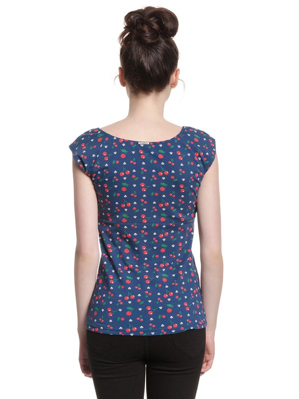 Nastrovje Potsdam Pussy Deluxe Cat Paws & Cherries Damen T-Shirt blau allover Kauf eins, bekomm eins gratis