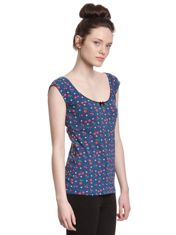Nastrovje Potsdam Pussy Deluxe Cat Paws & Cherries Damen T-Shirt blau allover Kauf eins, bekomm eins gratis