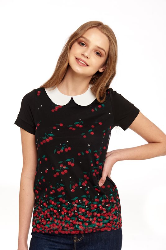 Nastrovje Potsdam Pussy Deluxe Falling Cherries Collar Shirt schwarz Schlussverkauf