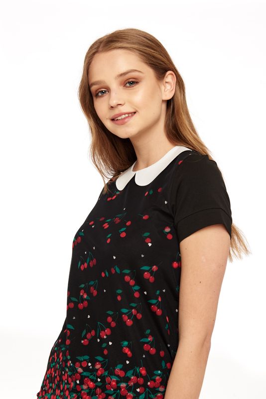 Nastrovje Potsdam Pussy Deluxe Falling Cherries Collar Shirt schwarz Schlussverkauf