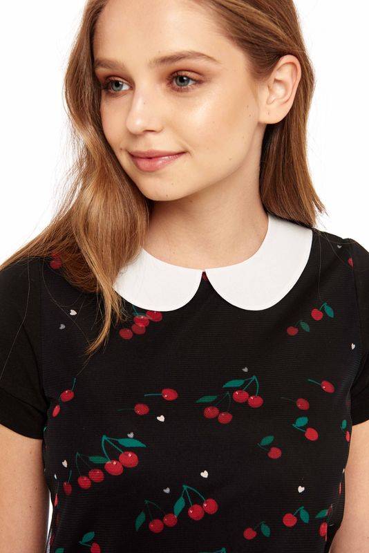 Nastrovje Potsdam Pussy Deluxe Falling Cherries Collar Shirt schwarz Schlussverkauf