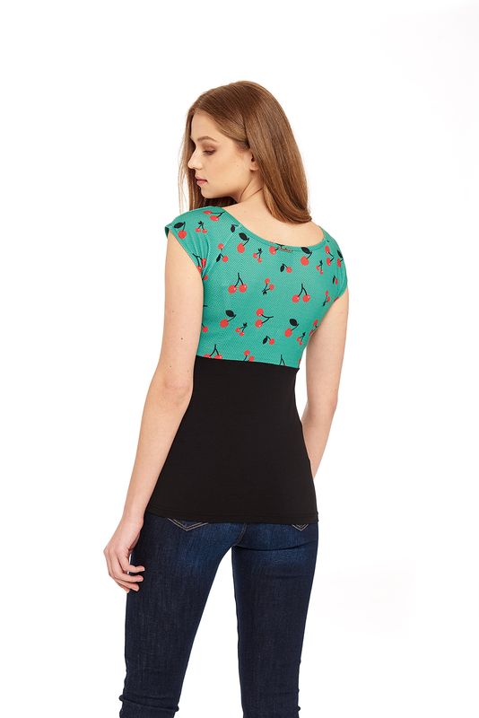 Nastrovje Potsdam Pussy Deluxe Cat Cherries Basic Shirt schwarz / grün allover Fabrikverkauf
