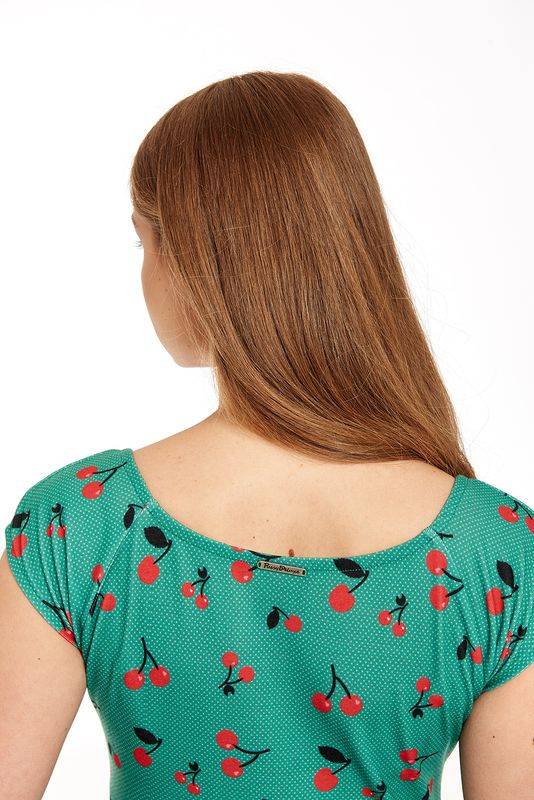 Nastrovje Potsdam Pussy Deluxe Cat Cherries Basic Shirt schwarz / grün allover Fabrikverkauf
