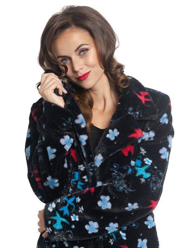 Nastrovje Potsdam Pussy Deluxe Blossom Coat Damen Wintermantel schwarz allover Sonderangebot