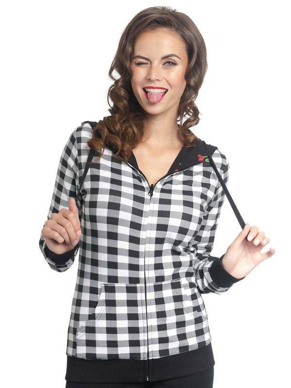 Nastrovje Potsdam Pussy Deluxe Vichy & Cherries Wendejacke schwarz allover Flash Sale