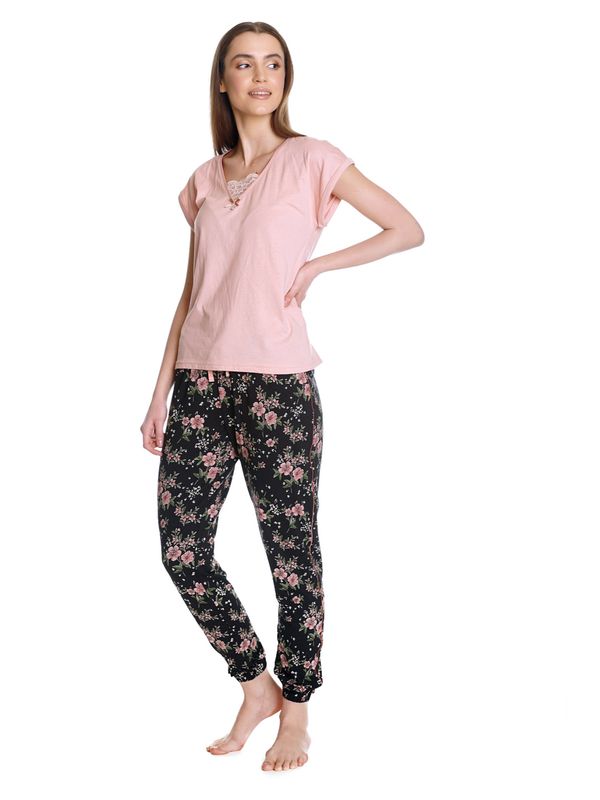 Nastrovje Potsdam Vive Maria Hibiscus Dream Damen Pyjama lightpink/schwarz allover Online Outlet