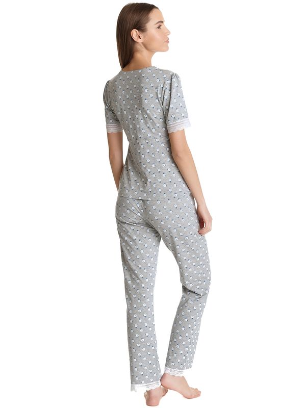 Nastrovje Potsdam Vive Maria Blue Rose Damen Pyjama grau meliert allover Räumungsverkauf