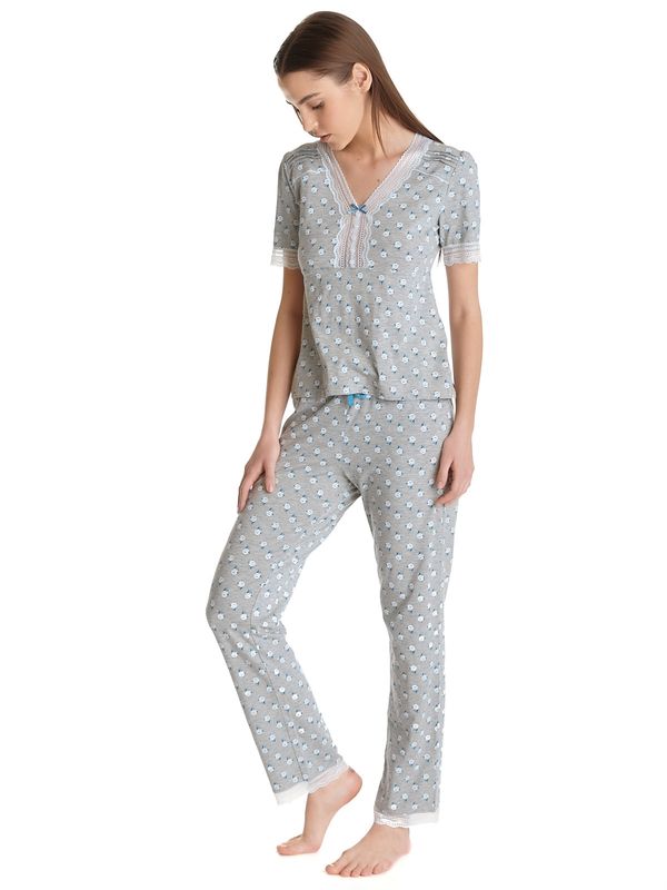 Nastrovje Potsdam Vive Maria Blue Rose Damen Pyjama grau meliert allover Räumungsverkauf