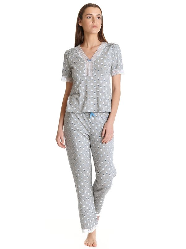 Nastrovje Potsdam Vive Maria Blue Rose Damen Pyjama grau meliert allover Räumungsverkauf