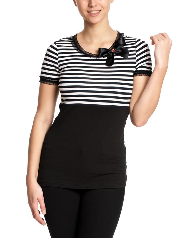 Nastrovje Potsdam Pussy Deluxe Stripey black/white on black Damen T-Shirt schwarz/weiß Wochenangebot