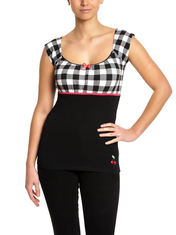 Nastrovje Potsdam Pussy Deluxe Evie Plaid Damen T-Shirt schwarz/weiß Kostenlose Rückgabe