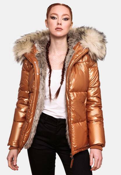 Navahoo Navahoo Tikunaa Damen Winterjacke mit Kapuze und Kunstfellkragen im Angebot