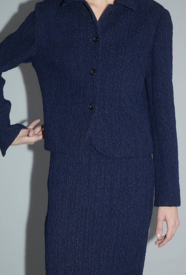 Odeeh Stretch Cloqué Jacke, Indigo Rabatte dieses Monats