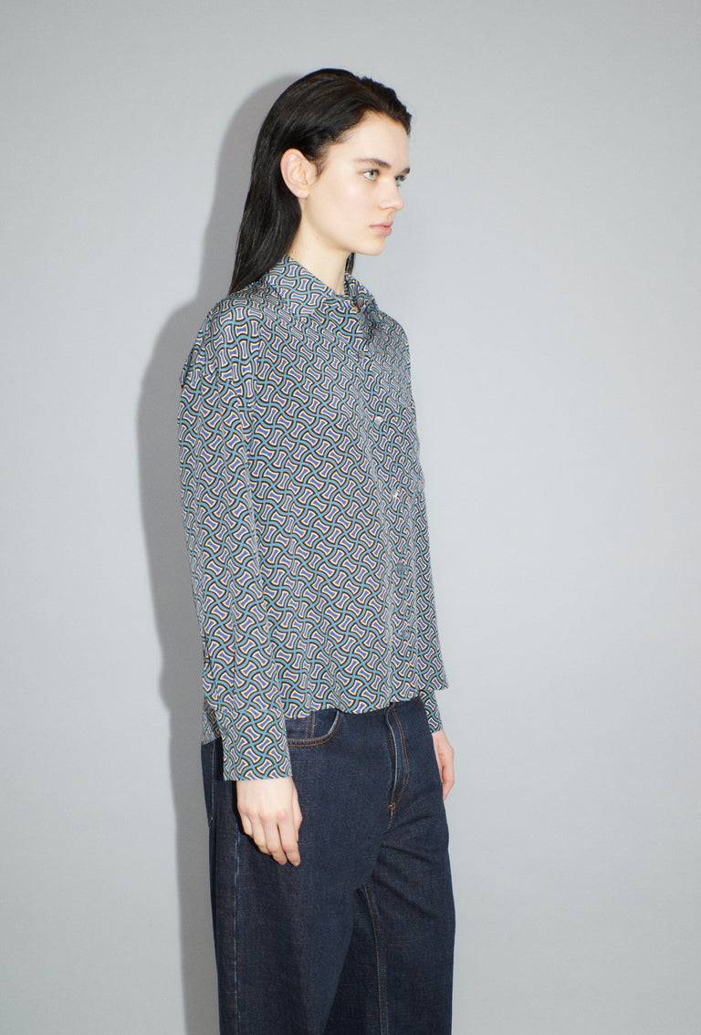 Odeeh Morphid Grid on Crepe de Chine Bluse, Lake Green Sonderangebote