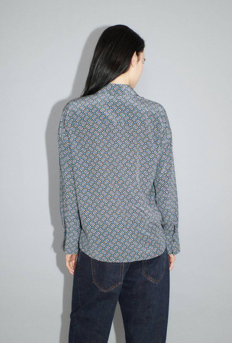 Odeeh Morphid Grid on Crepe de Chine Bluse, Lake Green Sonderangebote