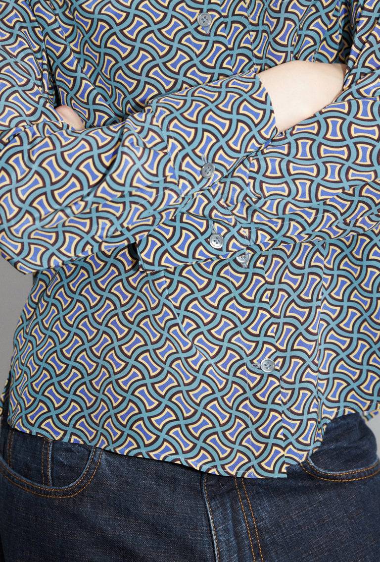 Odeeh Morphid Grid on Crepe de Chine Bluse, Lake Green Sonderangebote