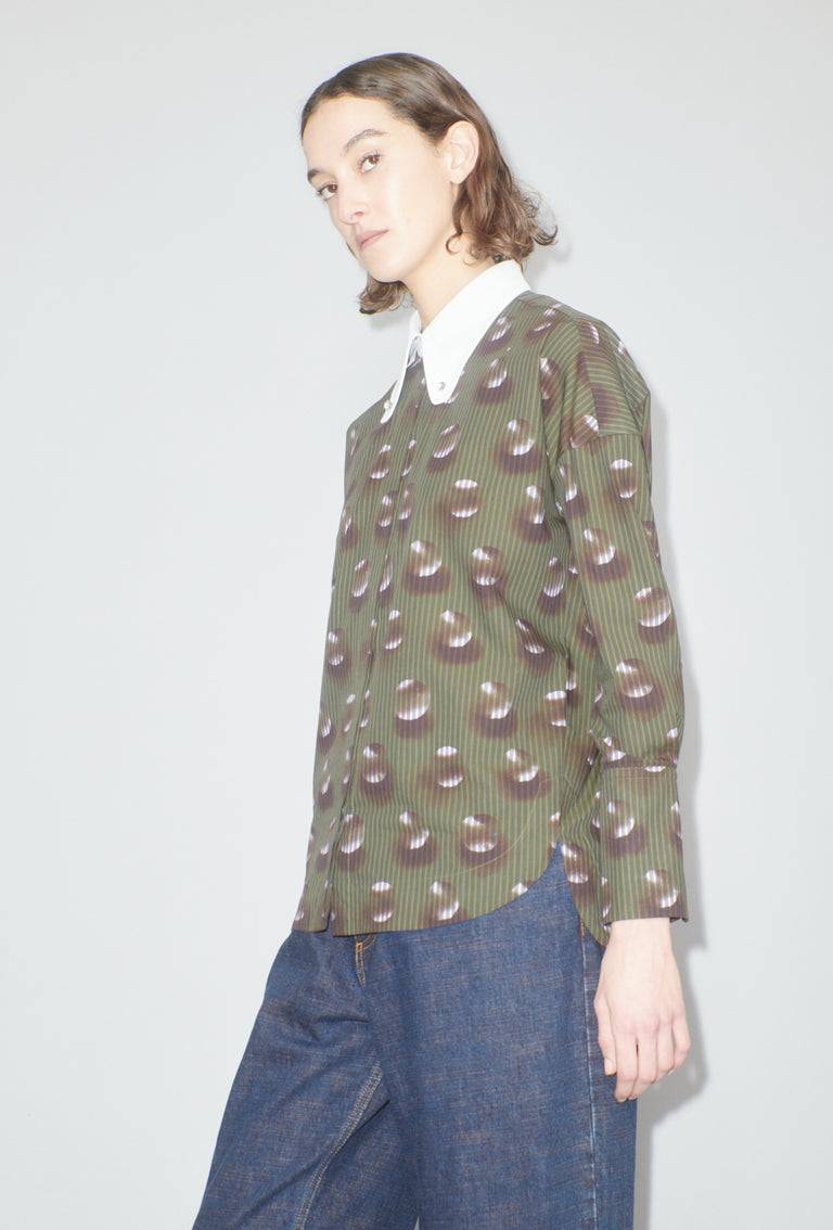 Odeeh Overprinted Stripe Bluse, Dark Olive Bis zu 65% Rabatt