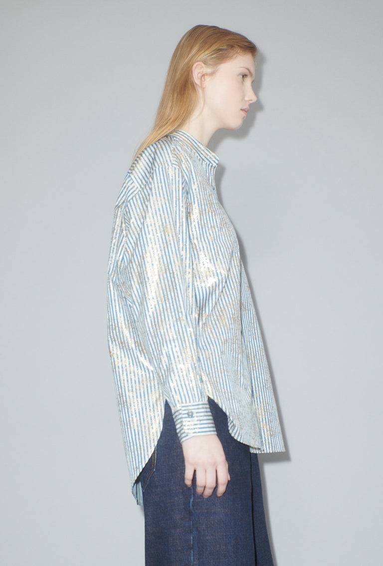 Odeeh Roman Stripe Gold Paint Bluse, Mountain Blue Super Rabatt