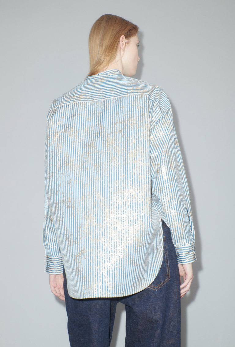 Odeeh Roman Stripe Gold Paint Bluse, Mountain Blue Super Rabatt