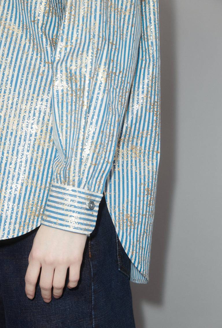 Odeeh Roman Stripe Gold Paint Bluse, Mountain Blue Super Rabatt
