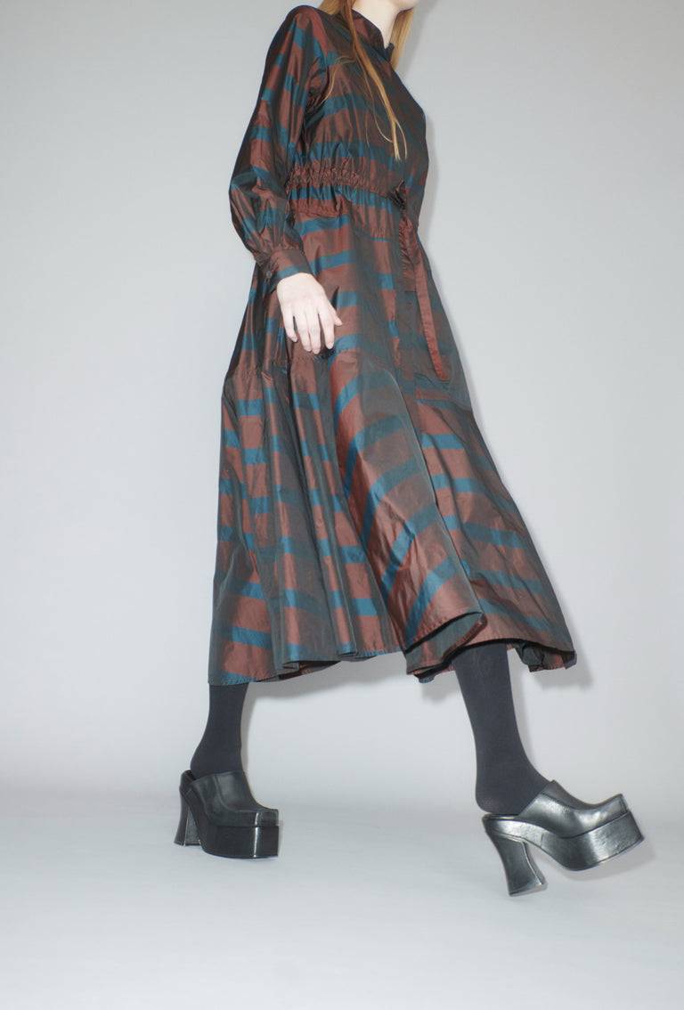 Odeeh Striped Taffeta Kleid, Burgundy Verkauf