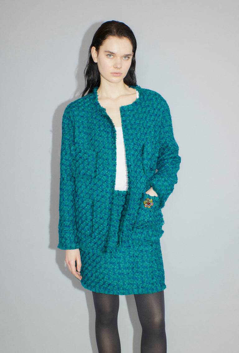Odeeh Bouclé Tweed Rock, Dark Peacock im Angebot
