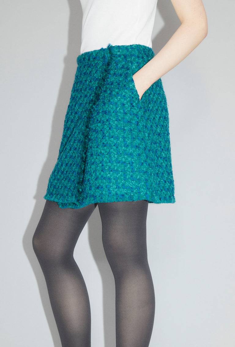 Odeeh Bouclé Tweed Rock, Dark Peacock im Angebot
