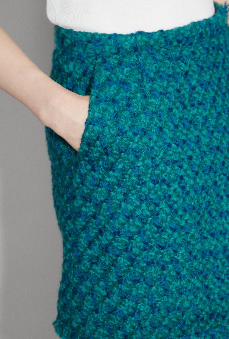 Odeeh Bouclé Tweed Rock, Dark Peacock im Angebot