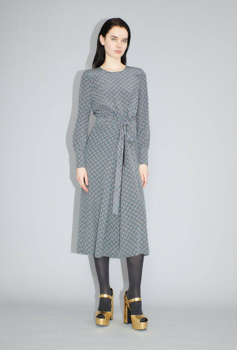 Odeeh Morphid Grid on Crepe de Chine Kleid, Lake Green Sonderangebot