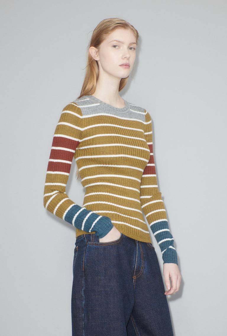 Odeeh Placed Stripe Pullover, Greengold Wochenangebot