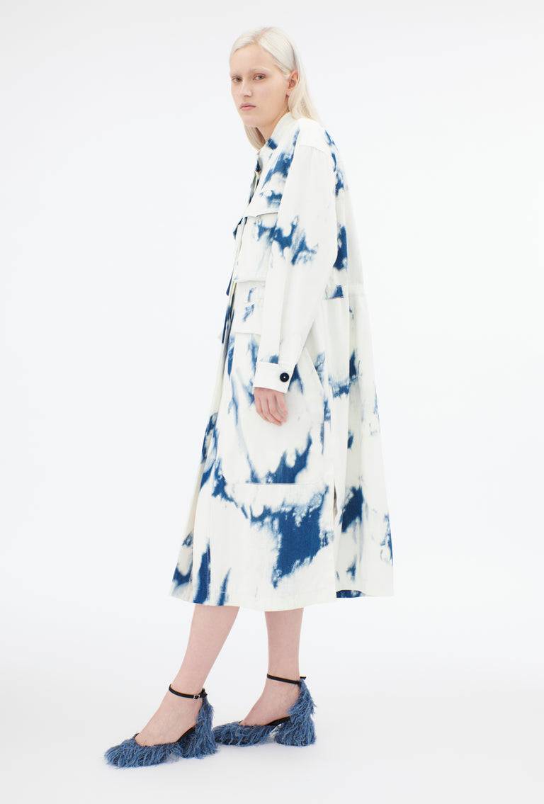 Odeeh Tie Dye Denim "Made in Italy" Mantel, Blue White Auslauf