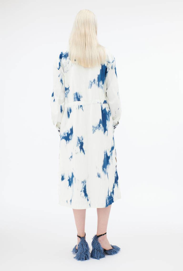 Odeeh Tie Dye Denim "Made in Italy" Mantel, Blue White Auslauf