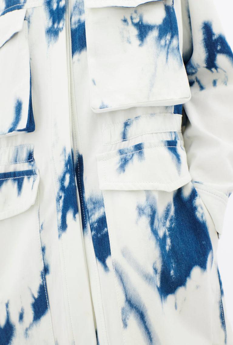 Odeeh Tie Dye Denim "Made in Italy" Mantel, Blue White Auslauf