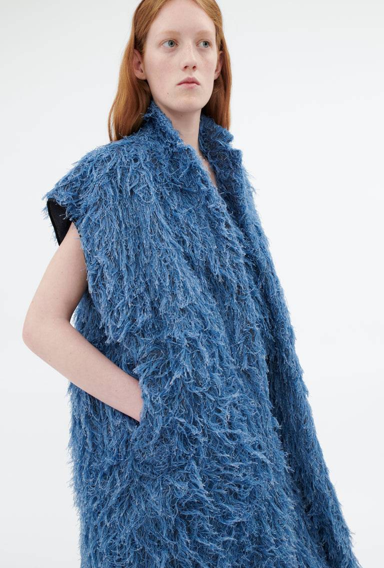 Odeeh Delavé Fringes Weste, Light Indigo Verkauf