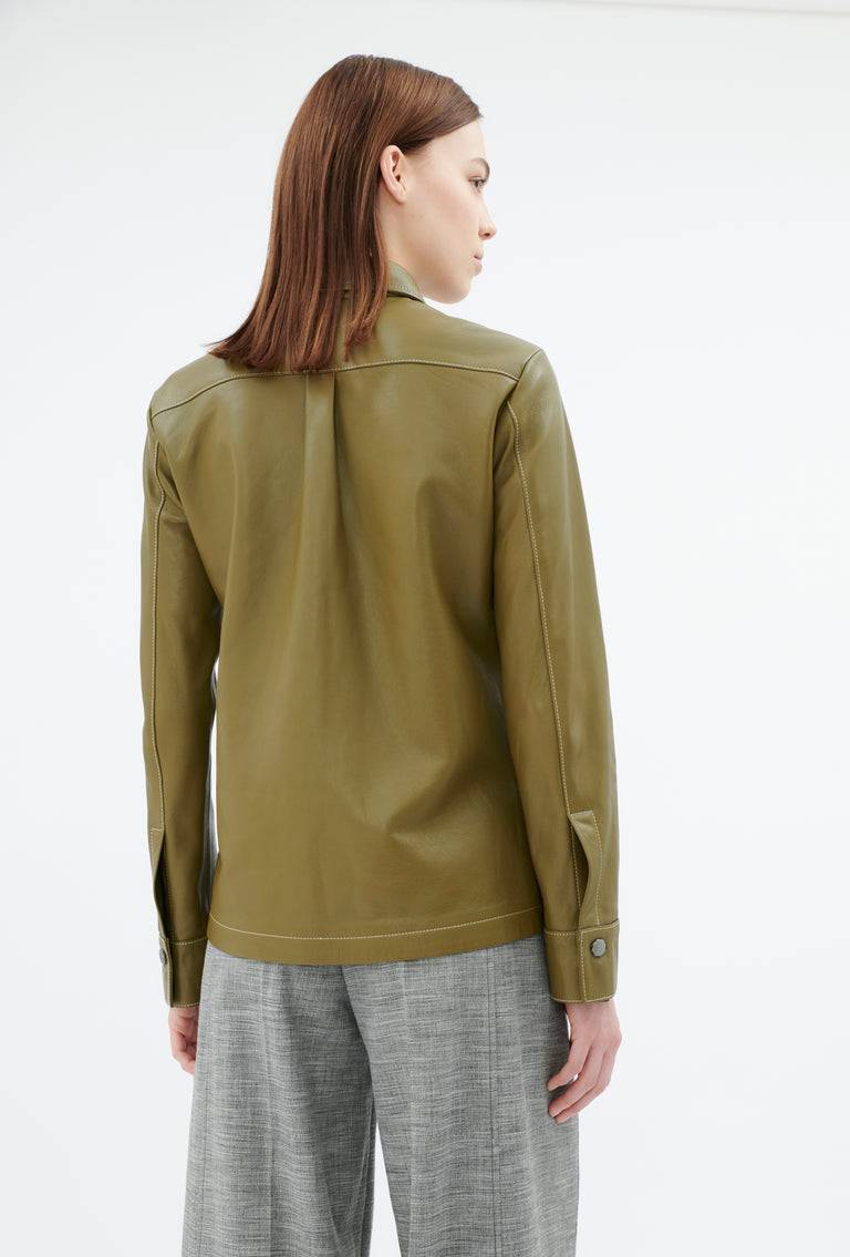 Odeeh Lamb Nappa Wet Look Bluse, Goldolive Schlussverkauf