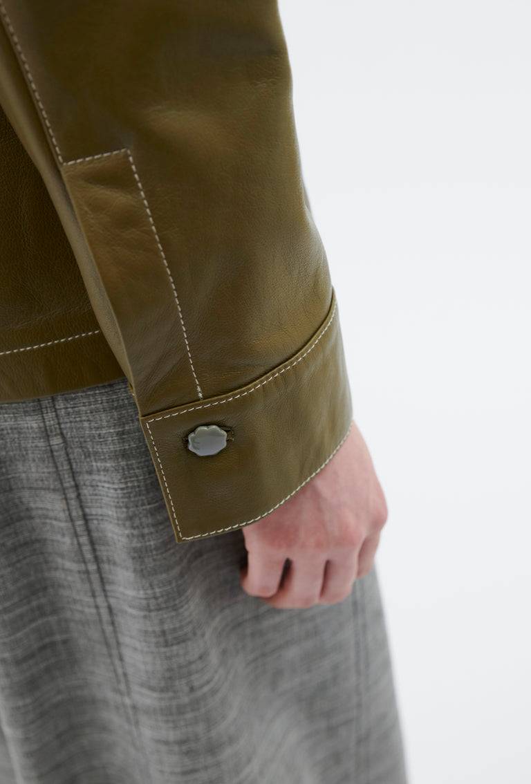 Odeeh Lamb Nappa Wet Look Bluse, Goldolive Schlussverkauf