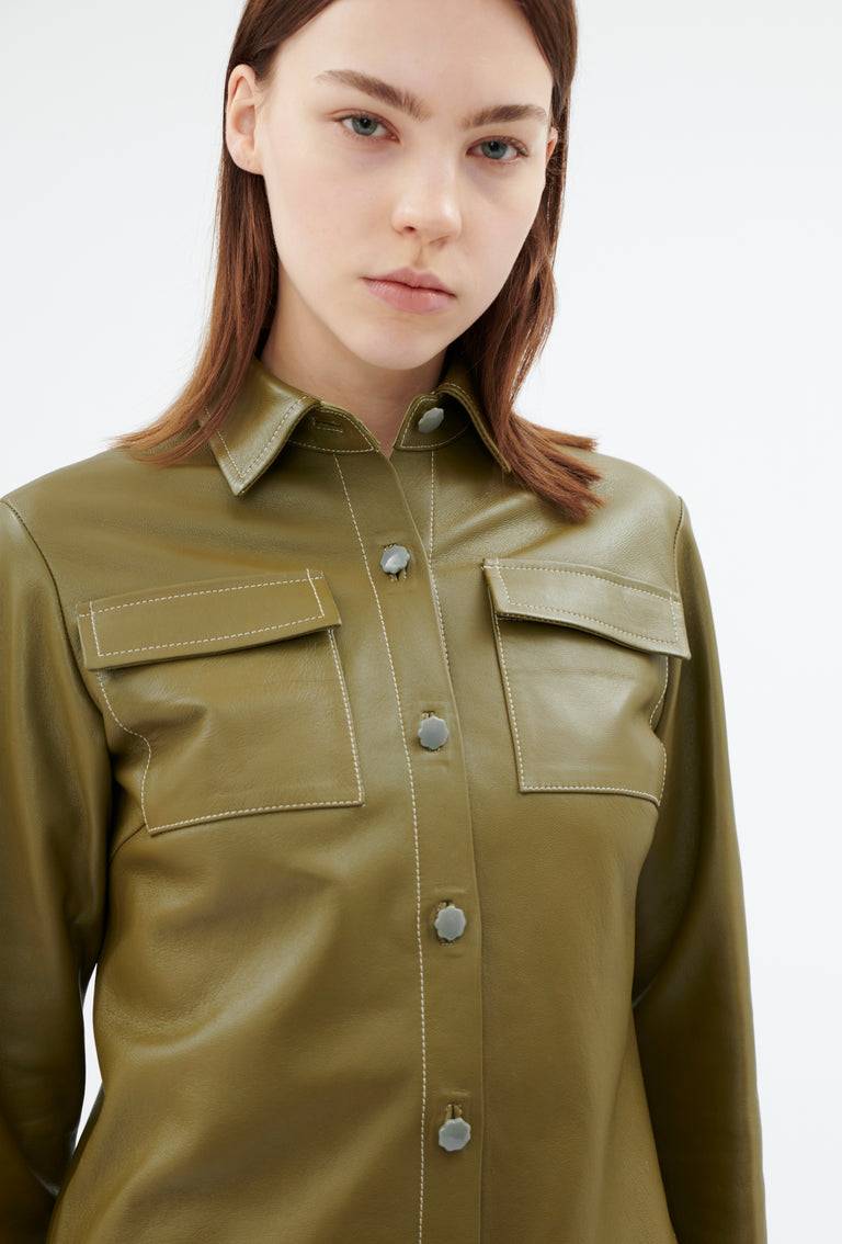 Odeeh Lamb Nappa Wet Look Bluse, Goldolive Schlussverkauf
