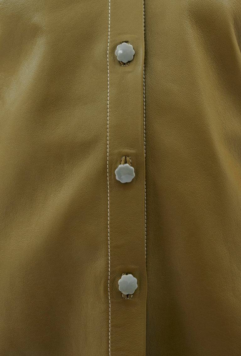 Odeeh Lamb Nappa Wet Look Bluse, Goldolive Schlussverkauf