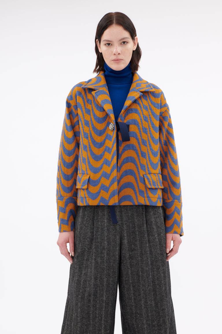 Odeeh Abstract Waves Jacke, Dark Cobalt Fabrik Onlineshop