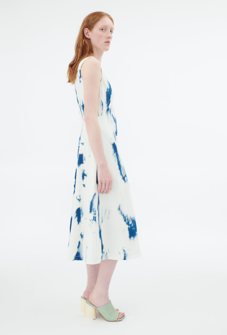 Odeeh Tie Dye Denim "Made in Italy" Kleid, Blue White Sonderangebot