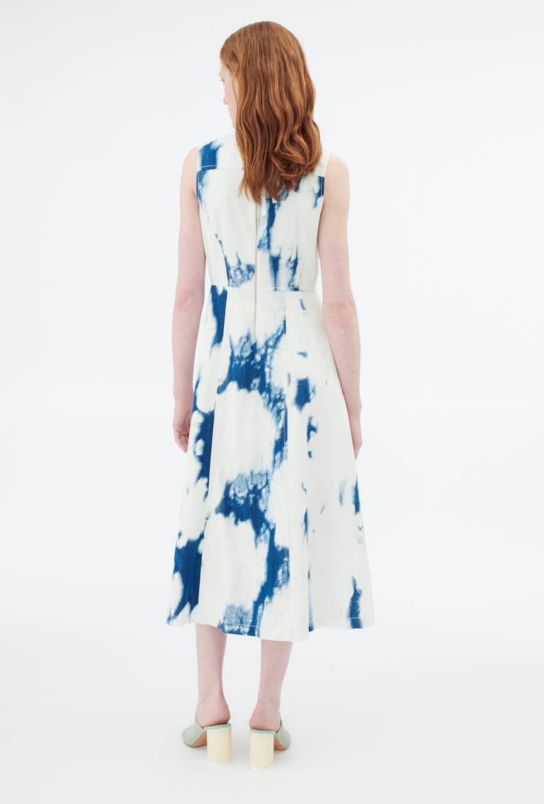 Odeeh Tie Dye Denim "Made in Italy" Kleid, Blue White Sonderangebot