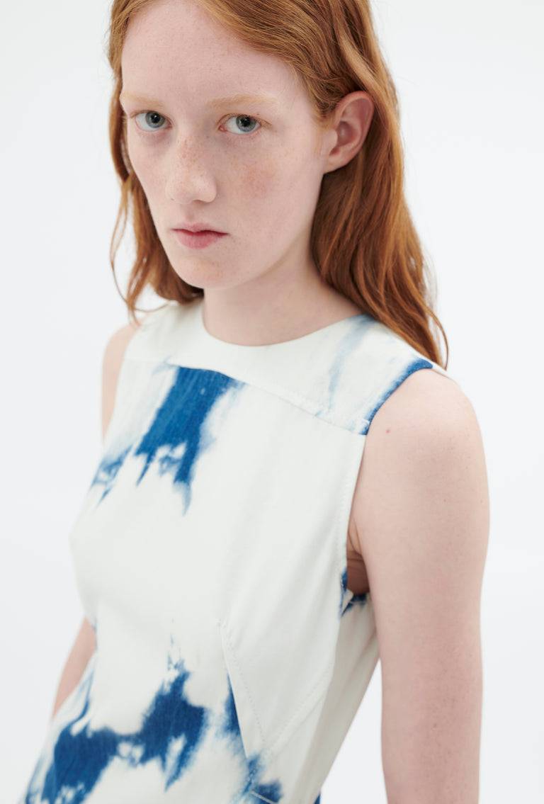 Odeeh Tie Dye Denim "Made in Italy" Kleid, Blue White Sonderangebot